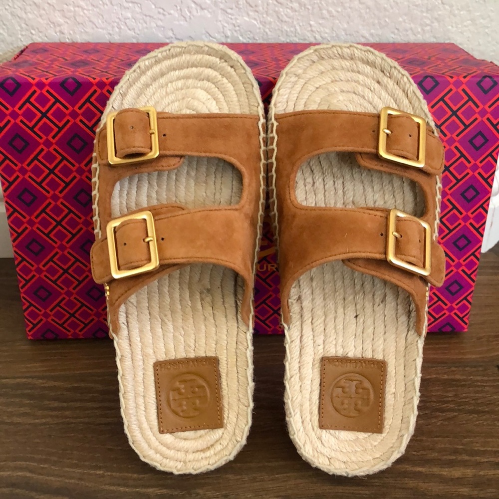 💯% Authentic Tory Burch Two-Band Flat Espadrille Slide